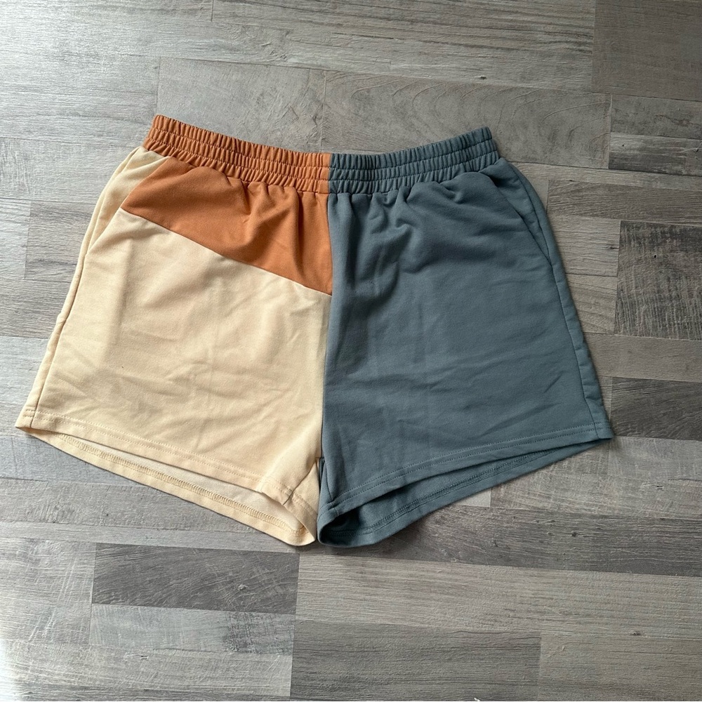 Colorblock Shorts in Tan and Gray